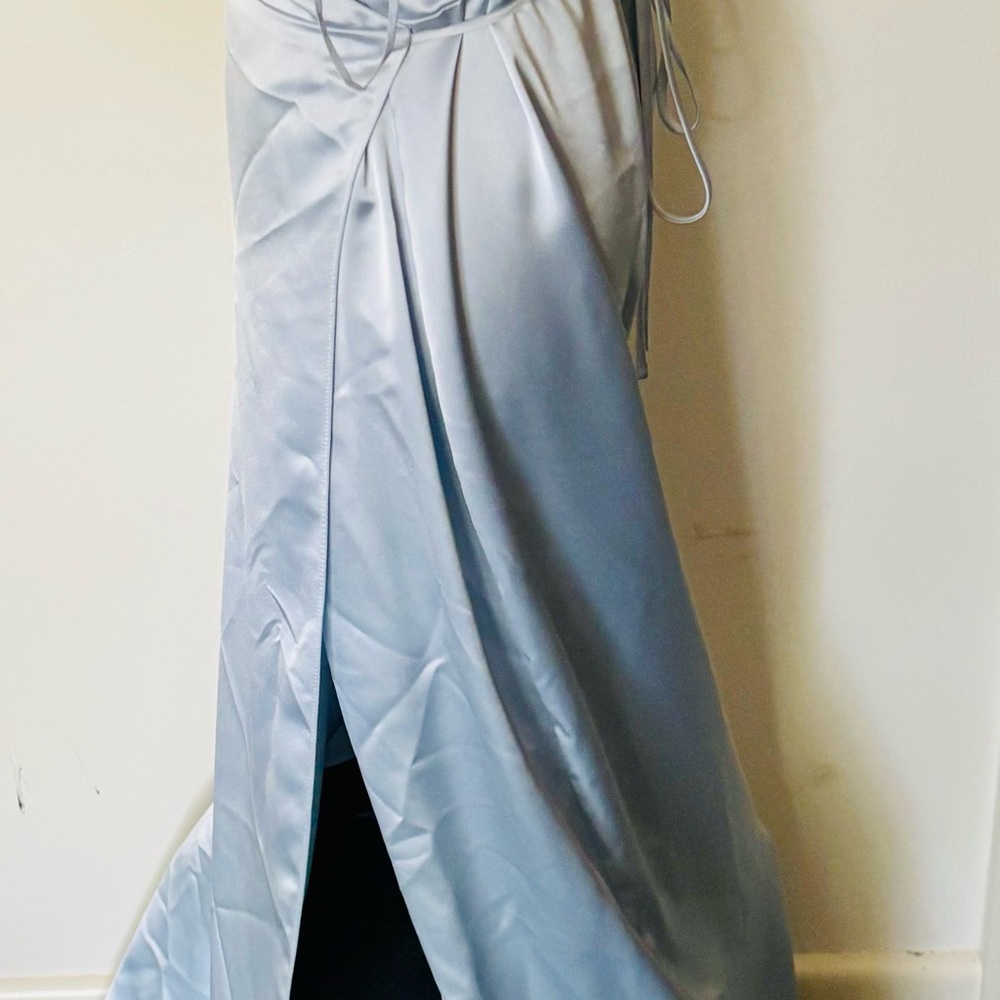 Amsale Bridesmaid Gracia Sz 10 Ice Blue Maxi Wrap Formal Dress - Picture 7 of 14